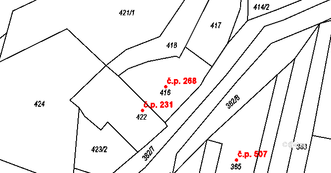 Želechovice nad Dřevnicí 268 na parcele st. 416 v KÚ Želechovice nad Dřevnicí, Katastrální mapa