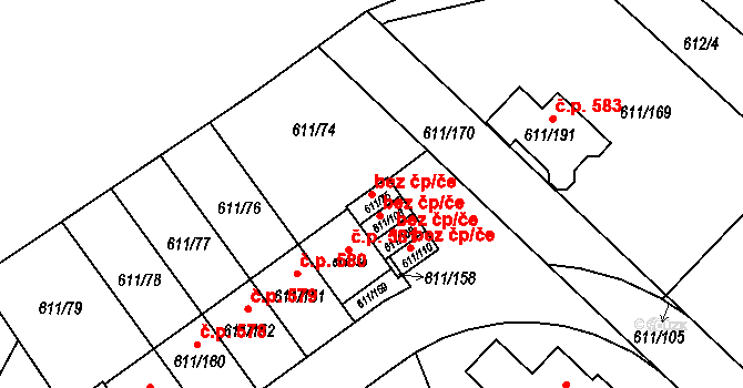 Srubec 42137098 na parcele st. 611/75 v KÚ Srubec, Katastrální mapa