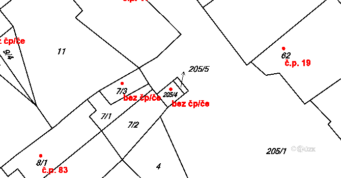 Přešovice 42780098 na parcele st. 205/4 v KÚ Přešovice, Katastrální mapa