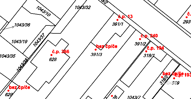 Kounice 43532098 na parcele st. 391/3 v KÚ Kounice, Katastrální mapa