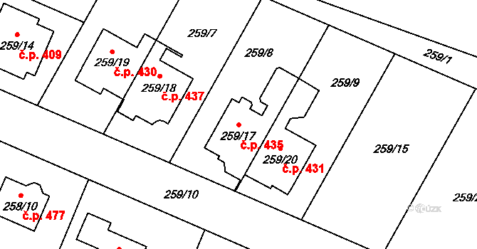 Malé Hoštice 435, Opava na parcele st. 259/17 v KÚ Malé Hoštice, Katastrální mapa