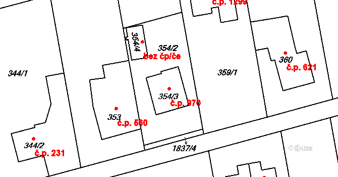 Kylešovice 970, Opava na parcele st. 354/3 v KÚ Kylešovice, Katastrální mapa