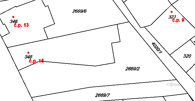 Pustý Mlýn 15, Brumovice na parcele st. 348 v KÚ Brumovice u Opavy, Katastrální mapa