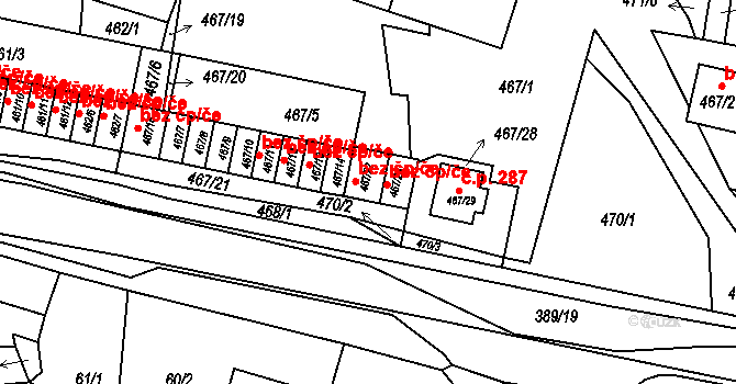 Kozolupy 45754098 na parcele st. 467/22 v KÚ Kozolupy u Plzně, Katastrální mapa