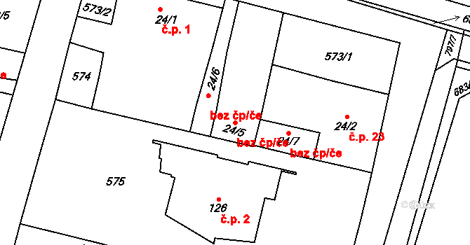 Pardubice 46680098 na parcele st. 24/5 v KÚ Staročernsko, Katastrální mapa