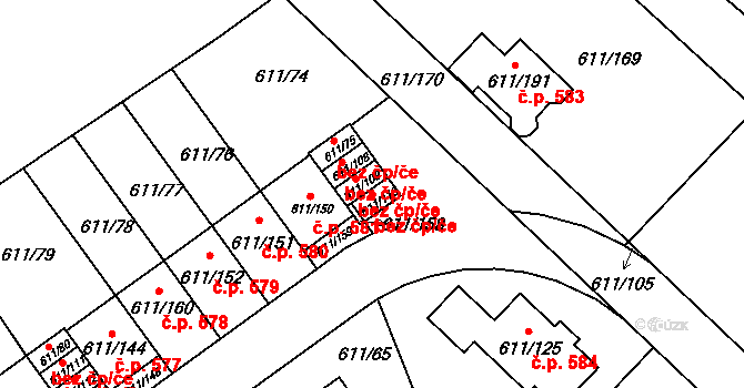 Srubec 49133098 na parcele st. 611/110 v KÚ Srubec, Katastrální mapa