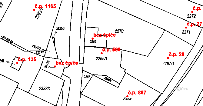 Kunovice 599 na parcele st. 2268/1 v KÚ Kunovice u Uherského Hradiště, Katastrální mapa