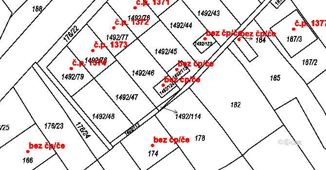 Brumov-Bylnice 49330098 na parcele st. 1492/124 v KÚ Bylnice, Katastrální mapa