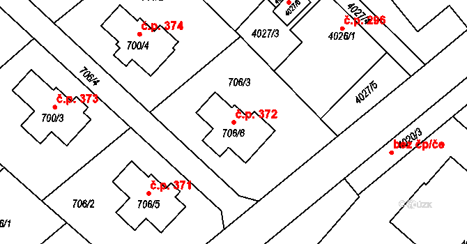 Choceňské Předměstí 372, Vysoké Mýto na parcele st. 706/6 v KÚ Vysoké Mýto, Katastrální mapa