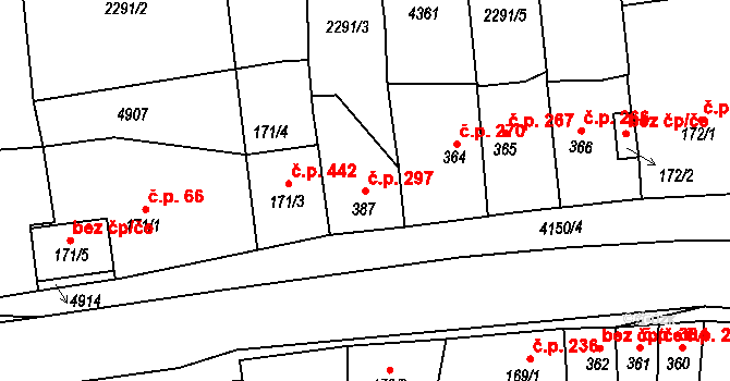 Kožlany 297 na parcele st. 387 v KÚ Kožlany, Katastrální mapa