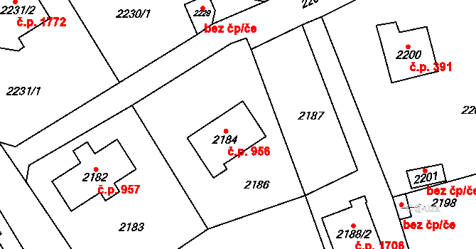Černošice 956 na parcele st. 2184 v KÚ Černošice, Katastrální mapa