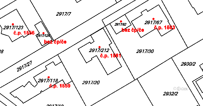 Černošice 1561 na parcele st. 2917/212 v KÚ Černošice, Katastrální mapa