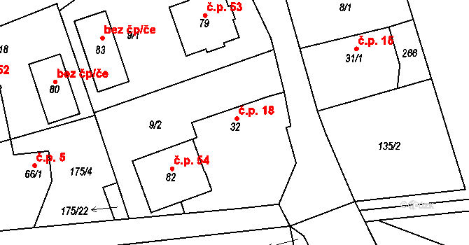 Chomle 18 na parcele st. 32 v KÚ Chomle, Katastrální mapa