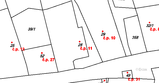 Miskolezy 11, Chvalkovice na parcele st. 28 v KÚ Miskolezy, Katastrální mapa