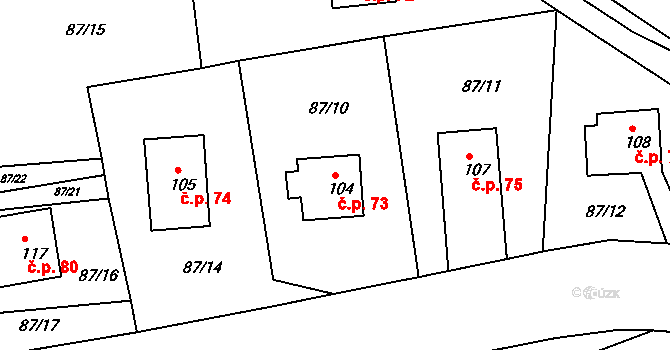 Jizbice 73, Náchod na parcele st. 104 v KÚ Jizbice u Náchoda, Katastrální mapa