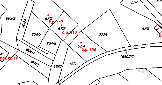 Ludvíkovice 114 na parcele st. 57/4 v KÚ Ludvíkovice, Katastrální mapa