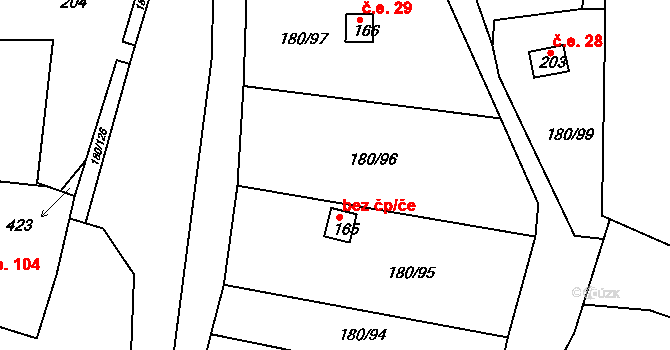 Jezbořice 24 na parcele st. 180/96 v KÚ Jezbořice, Katastrální mapa