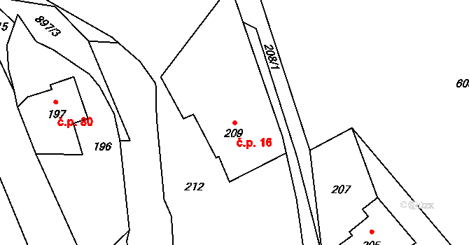 Žárová 16, Velké Losiny na parcele st. 209 v KÚ Žárová, Katastrální mapa