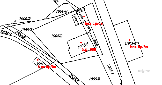 Chrást 698 na parcele st. 1005/8 v KÚ Chrást u Plzně, Katastrální mapa