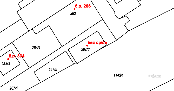 Uherský Brod 82233098 na parcele st. 287/3 v KÚ Těšov, Katastrální mapa