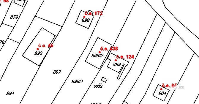 Popůvky 438 na parcele st. 898/2 v KÚ Popůvky u Brna, Katastrální mapa