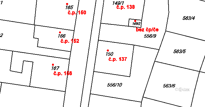 Krušovice 137 na parcele st. 150 v KÚ Krušovice, Katastrální mapa