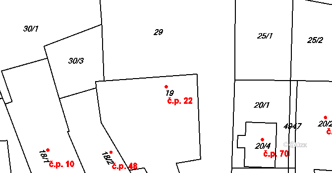 Svatava 22, Černovice na parcele st. 19 v KÚ Svatava u Černovic, Katastrální mapa