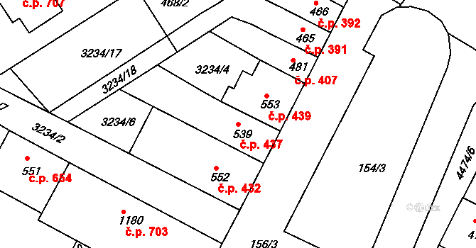 Počátky 437 na parcele st. 539 v KÚ Počátky, Katastrální mapa