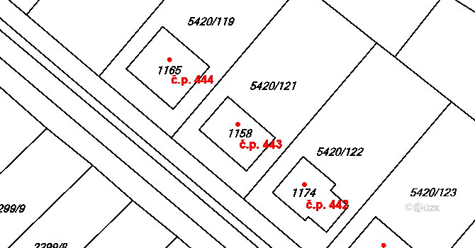 Novosedly 443 na parcele st. 1158 v KÚ Novosedly na Moravě, Katastrální mapa