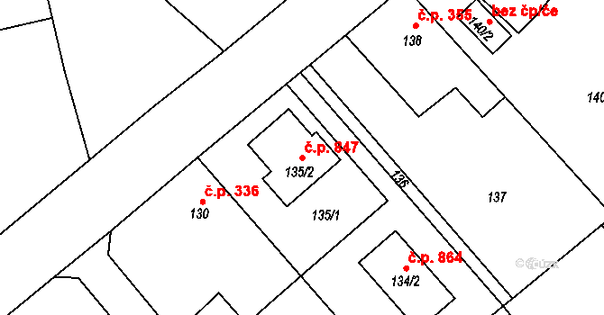 Štěpánkovice 847 na parcele st. 135/2 v KÚ Štěpánkovice, Katastrální mapa
