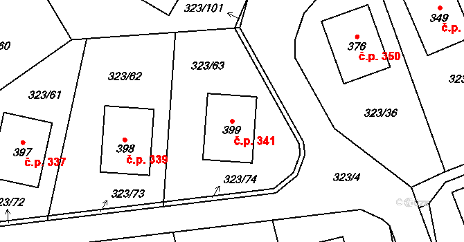Čakovičky 341 na parcele st. 399 v KÚ Čakovičky, Katastrální mapa