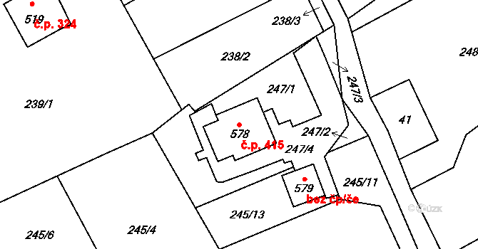 Jeřmanice 415 na parcele st. 578 v KÚ Jeřmanice, Katastrální mapa