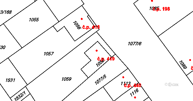 Drnholec 419 na parcele st. 1058 v KÚ Drnholec, Katastrální mapa