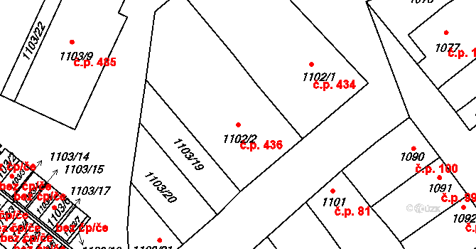 Moravský Žižkov 436 na parcele st. 1102/2 v KÚ Moravský Žižkov, Katastrální mapa