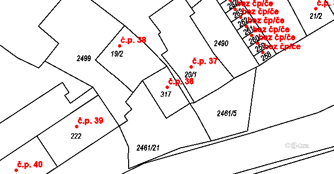 Světlík 36 na parcele st. 317 v KÚ Světlík, Katastrální mapa