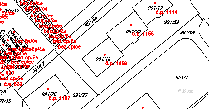Hustopeče 1156 na parcele st. 991/18 v KÚ Hustopeče u Brna, Katastrální mapa