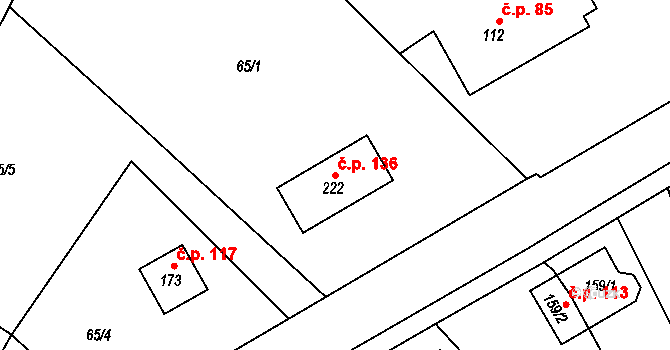 Myslechovice 136, Litovel na parcele st. 222 v KÚ Myslechovice, Katastrální mapa