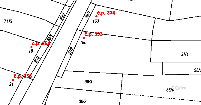 Míšovice 333, Hostěradice na parcele st. 160 v KÚ Míšovice, Katastrální mapa