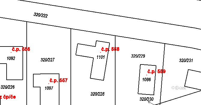 Třemošnice 558 na parcele st. 1101 v KÚ Třemošnice nad Doubravou, Katastrální mapa