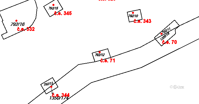 Oslnovice 71 na parcele st. 792/12 v KÚ Oslnovice, Katastrální mapa