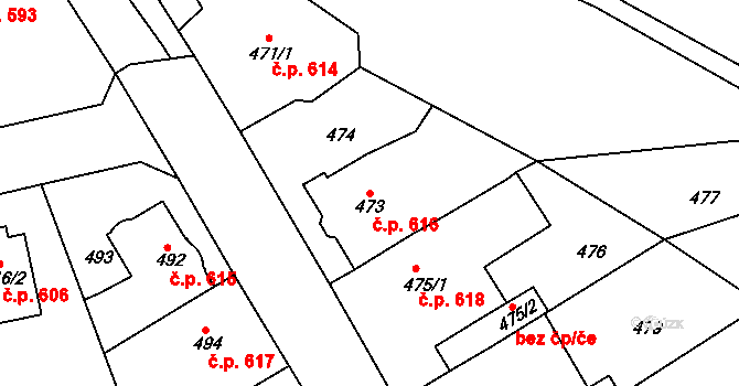 Moravský Krumlov 616 na parcele st. 473 v KÚ Moravský Krumlov, Katastrální mapa