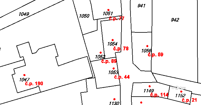 Přerov XII-Žeravice 89, Přerov na parcele st. 1052 v KÚ Žeravice, Katastrální mapa