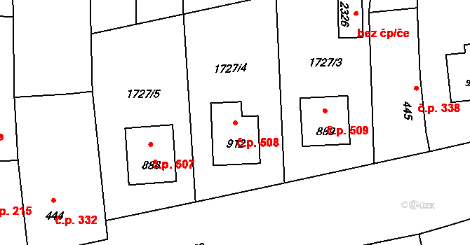 Hranice IV-Drahotuše 508, Hranice na parcele st. 912 v KÚ Drahotuše, Katastrální mapa