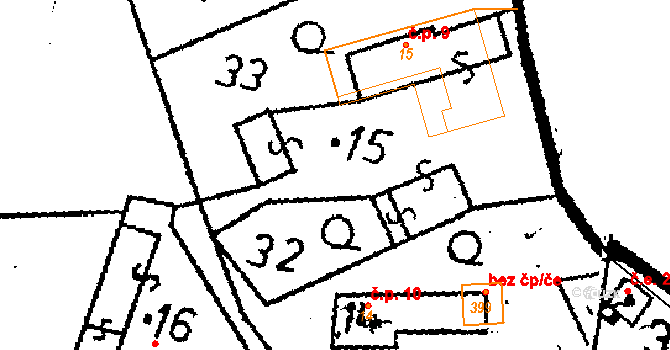 Černíny 9 na parcele st. 15 v KÚ Černíny, Katastrální mapa
