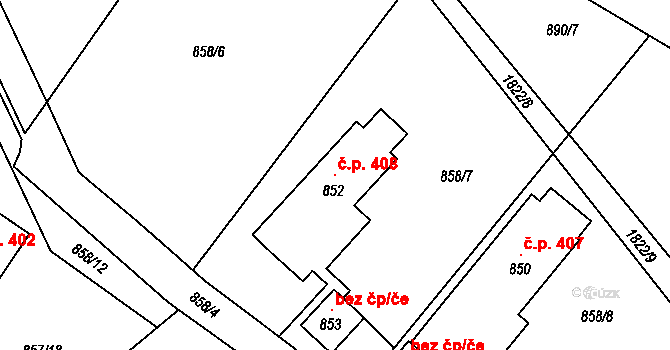 Mníšek 408 na parcele st. 852 v KÚ Mníšek u Liberce, Katastrální mapa