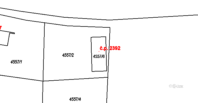 Modřany 2392, Praha na parcele st. 4557/6 v KÚ Modřany, Katastrální mapa