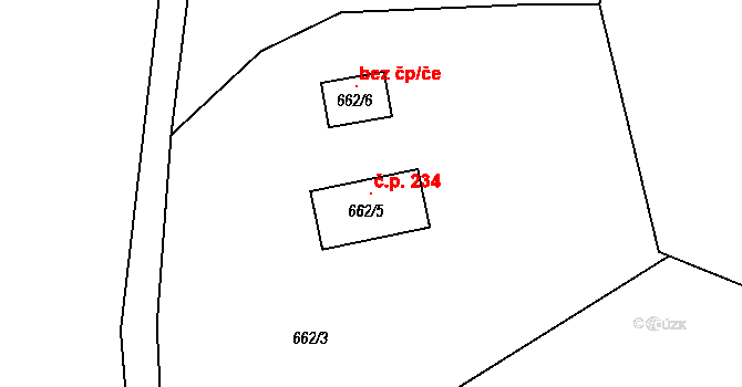 Provodín 234 na parcele st. 662/5 v KÚ Provodín, Katastrální mapa