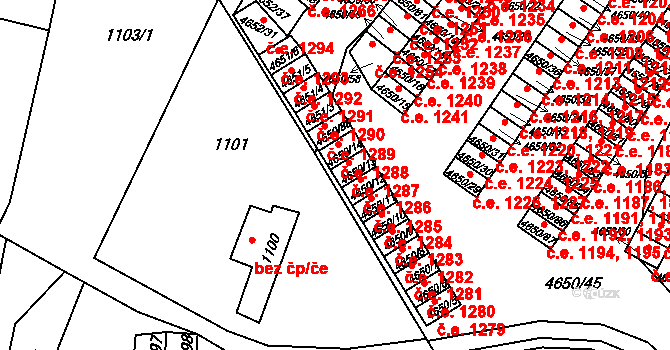 Jihlava 1287 na parcele st. 4650/13 v KÚ Jihlava, Katastrální mapa