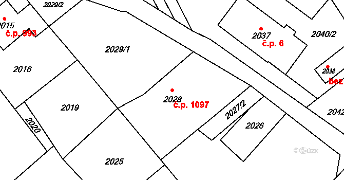 Bystřice 1097 na parcele st. 2028 v KÚ Bystřice nad Olší, Katastrální mapa