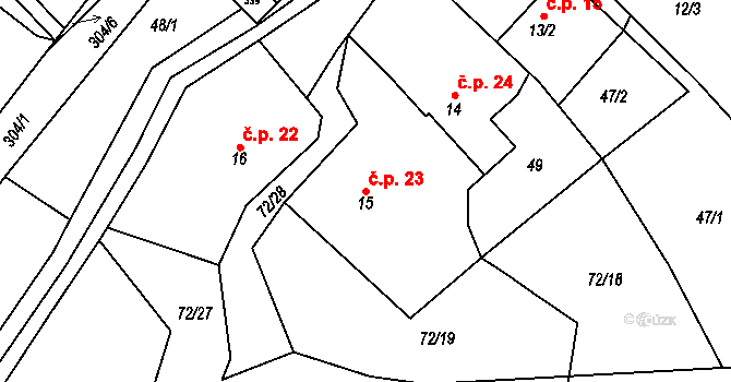 Vysoká Pec 23, Bohutín na parcele st. 15 v KÚ Vysoká Pec u Bohutína, Katastrální mapa